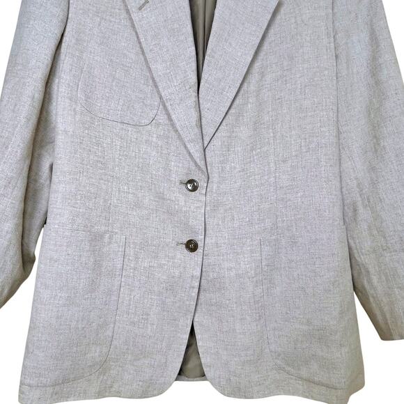 LINEN Blend BLAZER 38 R Minimalist Preppy Tan Beige Khaki Sport Coat Jacket - Picture 3 of 7